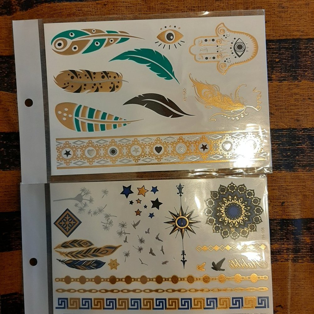 3 sheets Golden Silver Temporary Tattoo - Picture 4 of 16